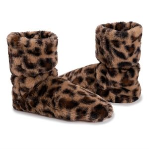 Muk Luks Faux Fur Pull-on Slipper Socks  Leopard Brown